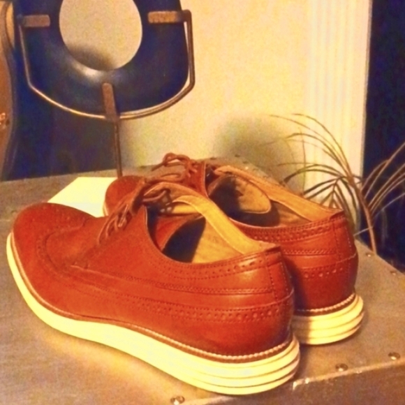 COLE HAAN Grand OS Cognac Leather Wingtip Sneakers